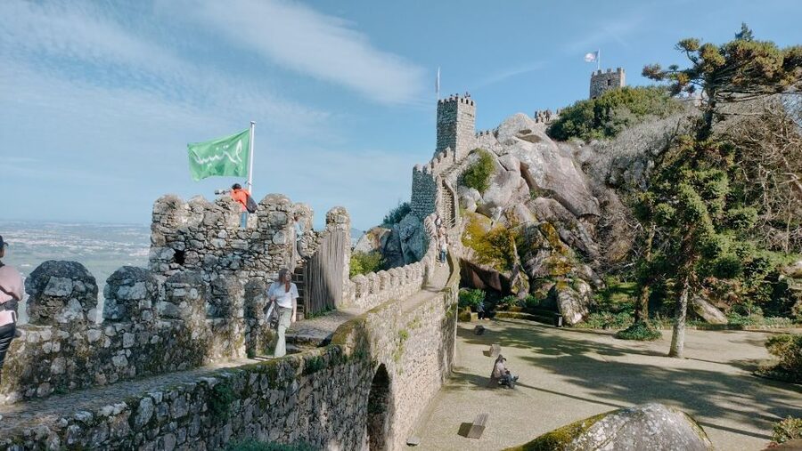 Lisbon: Pena Palace, Qta Regaleira, Moorish Castle & Cascais - Pena Palace, color and crowds on the hilltop