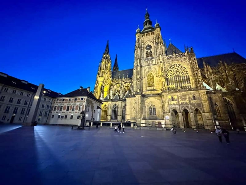 Prague: Night Walk through Prague Castle with City Views - St. George’s Basilica, the presidential residence, and royal power