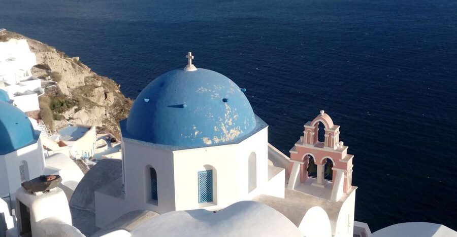 Santorini: Small-Group Highlights Tour of Venetian Castles - Firostefani and the familiar blue dome